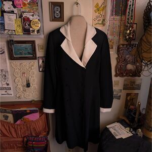 Vintage Button-Down Coat Dress Women's 8 Medium Black White Breasted Collar